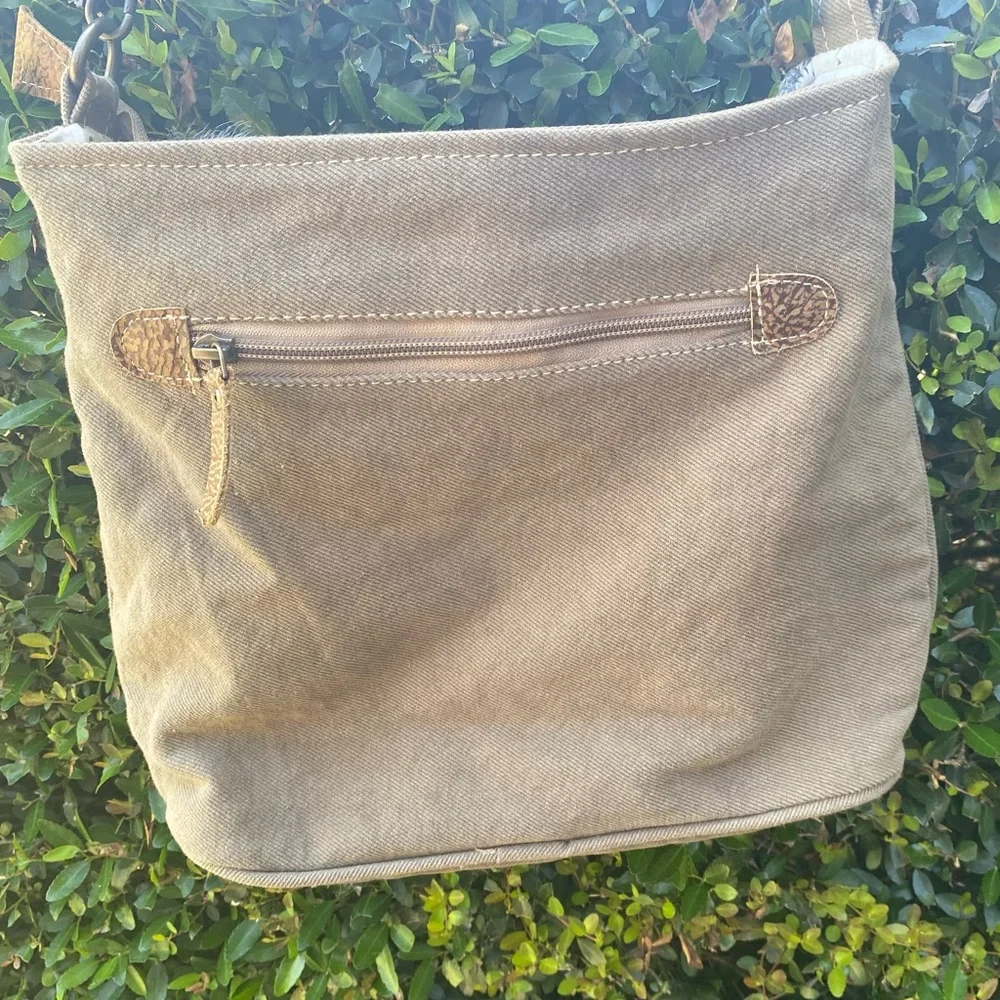 Myra Bag Women's Cerulean Shoulder Bag Upcycled Canvas‎ & Cowhide Boho Aztec